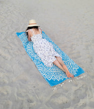 Load image into Gallery viewer, Mandala Turkish Towel | Double Sided Beach Towel | Sand Free: Blue