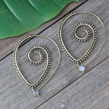 Load image into Gallery viewer, Brass Spotted Stone Drop Spiral Earring: Moon