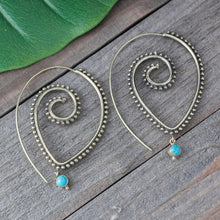 Load image into Gallery viewer, Brass Spotted Stone Drop Spiral Earring: Moon
