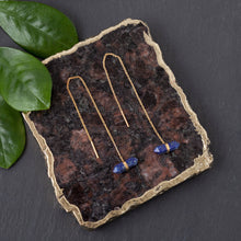 Load image into Gallery viewer, Gold plated Thread Through Crystal Point Earring: Lapis