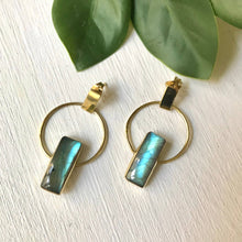 Load image into Gallery viewer, Brass Labradorite Deco Earring