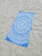 Load image into Gallery viewer, Mandala Turkish Towel | Double Sided Beach Towel | Sand Free: Blue