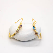 Load image into Gallery viewer, Brass Labradorite Studded Hoop Earring