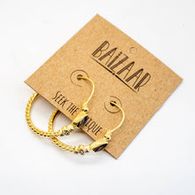 Load image into Gallery viewer, Brass Labradorite Studded Hoop Earring