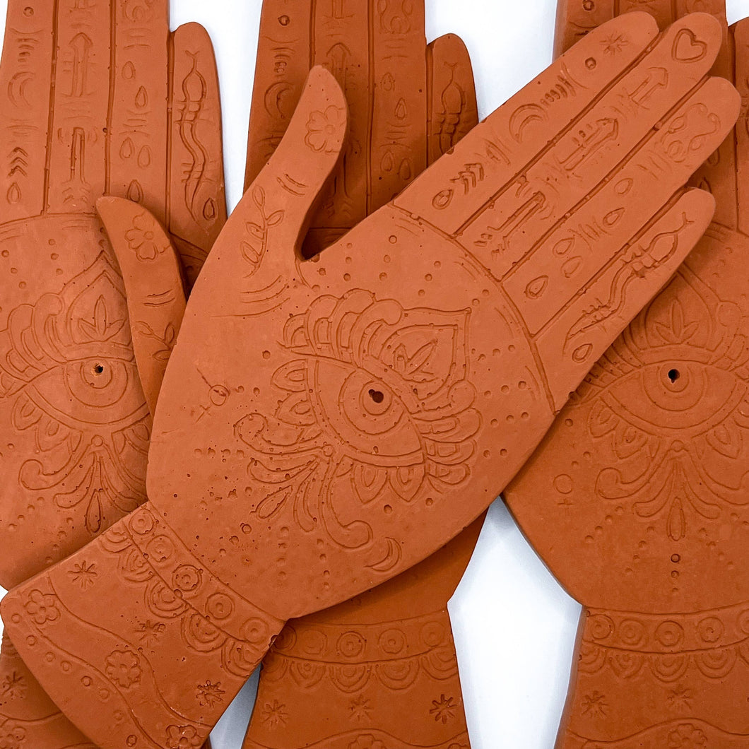 Concrete Henna Hand Incense Burner - Terracotta