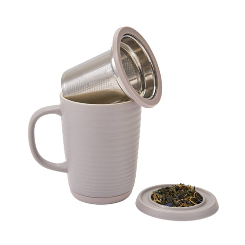 Tea Infuser Mug Ripple 16 oz Matte Grey