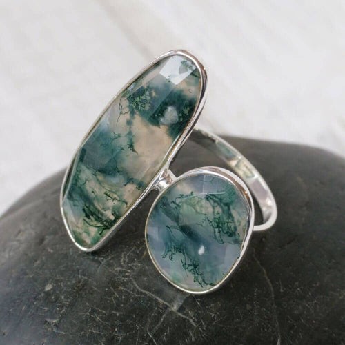 Sterling Silver Moss Agate Ring - size 6
